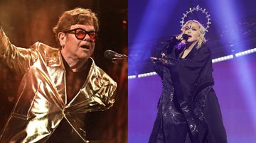 Elton John (Foto: Leon Neal/Getty Images) e Madonna na 'Celebration Tour' (Foto: Kevin Mazur/Getty Images)